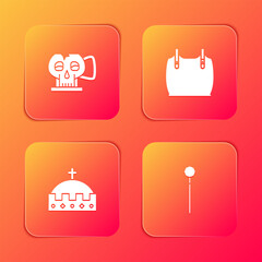 Set Cup from the skull, Body armor, King crown and Medieval chained mace ball icon. Vector