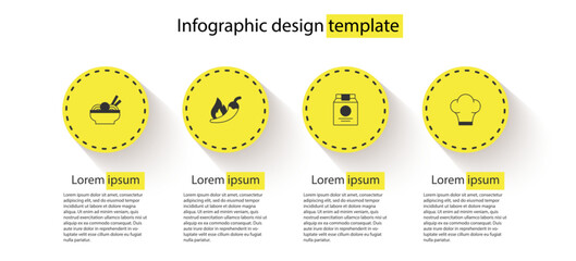 Set Asian noodles in bowl, Hot chili pepper pod, Online ordering and delivery and Chef hat. Business infographic template. Vector