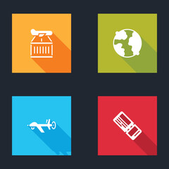 Set Plane, Worldwide, UAV Drone and Airline ticket icon. Vector