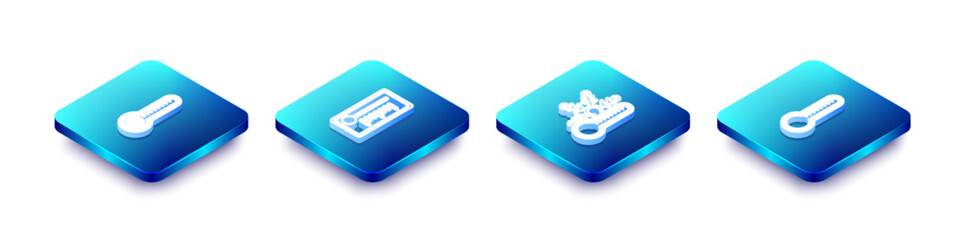 Set Isometric line Meteorology thermometer, , Thermometer with snowflake and icon. Vector
