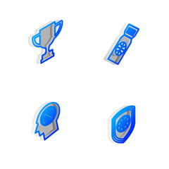 Set Isometric line Basketball game ticket, Award cup, Thoughts on basketball and Shield in the icon. Vector