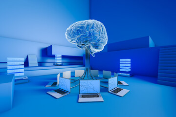 Brain connected to technology