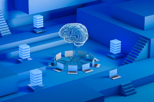 Brain connected to technology