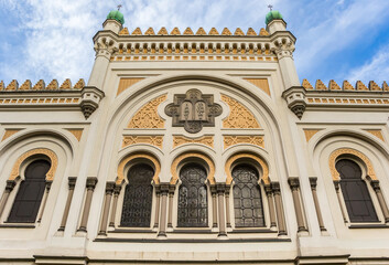 Fototapeta na wymiar Facade of the historic Spanish Synagogue in Prague, Czech Republic