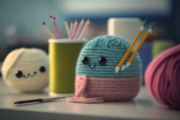 knitting art kawaii cute character school, lesson, bakc to shool