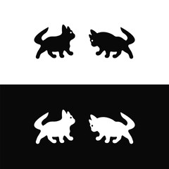 Cat running logo design in  black and white  color vector
