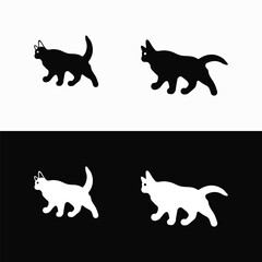 Black and white cat, vector icon, silhouette