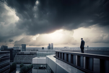 Silhouette Businessman Standing High on Top of a Skyscraper
