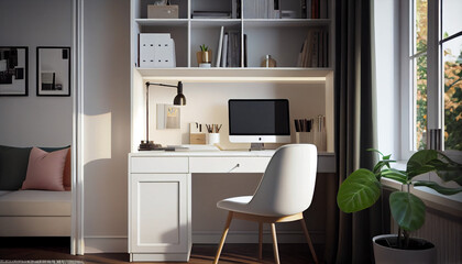 modern working  room white color generative ai art