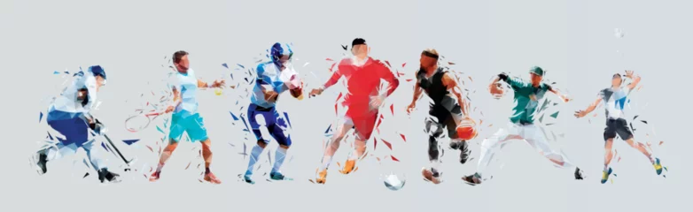 Fotobehang Sport, a set of athletes of different sports disciplines.  Group of low poly vector sportsmen © michalsanca