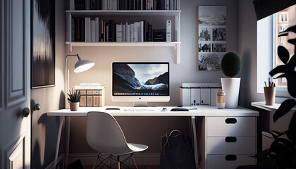 modern working  room white color generative ai art