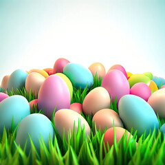 Fototapeta na wymiar Easter theme filled with eggs with Generative AI.
