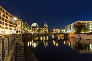 The german chancellery building in the government district in Berlin at night