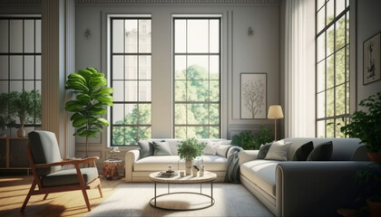 Modern interior design of cozy apartment living room. Generative Ai.