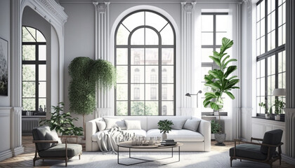 Fototapeta na wymiar Modern interior design of cozy apartment living room. Generative Ai.