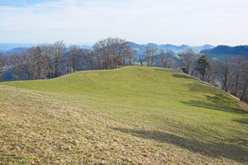 landscape in the swiss jura in the canton of basel land, on one of the most beautiful hikes in the region between the 