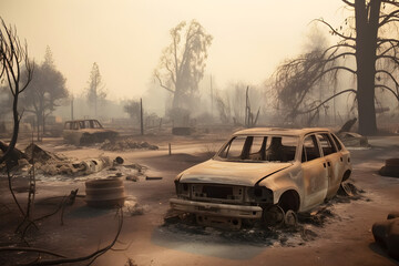 Devastation Unleashed: The Emotional Toll and Environmental Impact of Uncontrollable Wildfires - AI Generative - obrazy, fototapety, plakaty