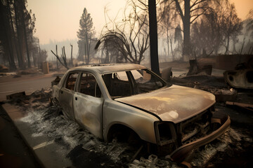 Obraz na płótnie Canvas Devastation Unleashed: The Emotional Toll and Environmental Impact of Uncontrollable Wildfires - AI Generative