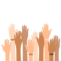 Obraz premium hands up to vote, with various types of hand skin.