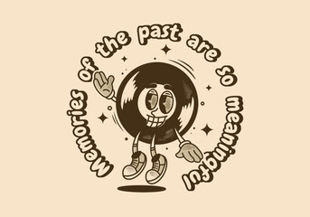 Mascot character of old round vinyl with happy face