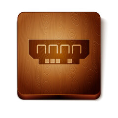 Brown RAM, random access memory icon isolated on white background. Wooden square button. Vector