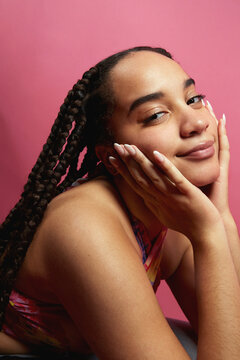 Smiling woman with stylish nails and hairstyle Portrait