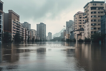 Obraz premium City under water flood damage, generated AI, generated, AI