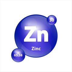 Zinc (Zn) icon structure chemical element round shape circle blue dark 3D Illustration vector. Chemical element of periodic table Sign with atomic number. Study in science for education.	