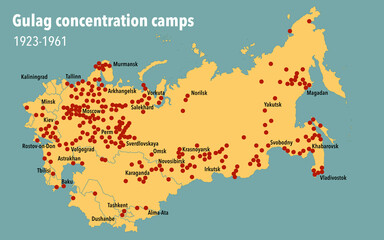Location map of the Gulag concentration camps across the Soviet Union