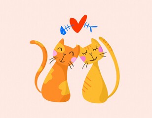 Cats in love portrait illustration