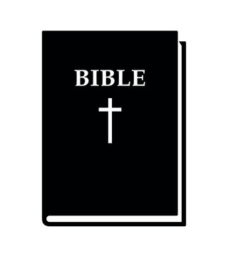 Holy bible - black and white closed book vector illustration isolated on white