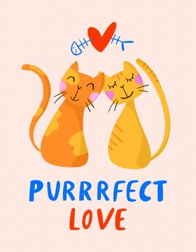 Cats in love, animal illustration