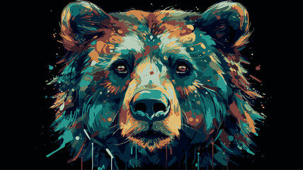 Colorful painting of bear. Vector graphic art of multicolored grizzly. Artwork poster of wildlife. Modern portrait decoration. Graffiti style  print with paint splatter. Rainbow color cartoon sketch © Fortis Design