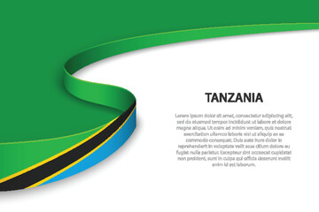 Wave flag of Tanzania with copyspace background - obrazy, fototapety, plakaty
