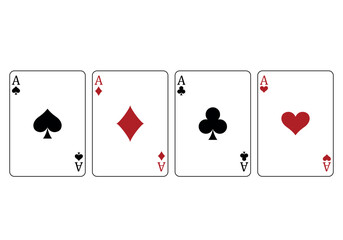 playing cards - a set of ace cards, Aces of Hearts, Spades, Clubs and Diamonds card, vector illustration