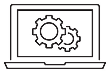 Information technology gears, laptop vector icon illustration