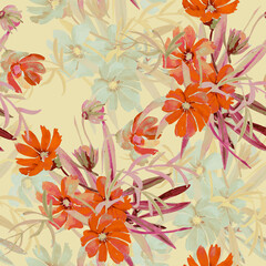 Garden flowers.Seamless pattern.Image on a white and colored background. - 585017300