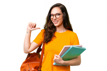 Young student caucasian woman over isolated background proud and self-satisfied