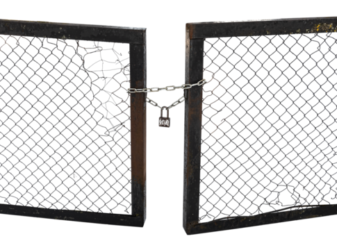 Rusty old padlock on a chain. Gate lock