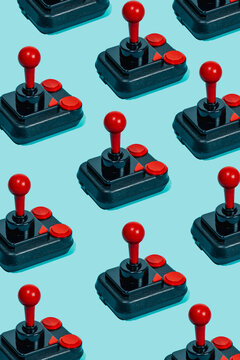 joysticks forming a mosaic on a blue background