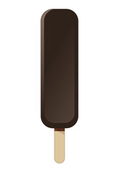 Ice cream bar popsicle with chocolate coating on a stick, color vector illustration isolated on white