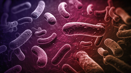 Vue microscopique d'un groupe de bactérie bâtonnet, micro biologie, infectiologie, imagerie médicale