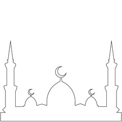 Illustration vector graphic of mosque background with domes and minarets black and white with lines. simple outline design style. suitable for flyers, banners, greeting cards, etc. design vector templ
