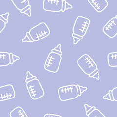 Purple seamless pattern with white outline baby bottles