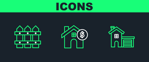 Set line House, Garden fence wooden and with dollar symbol icon. Vector