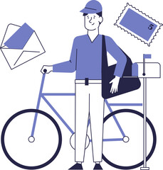 Postman on a bike. Postal service vector concept.