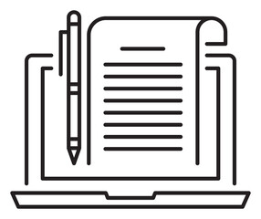 Project management pen, notebook, sheet, blogging vector icon illustration