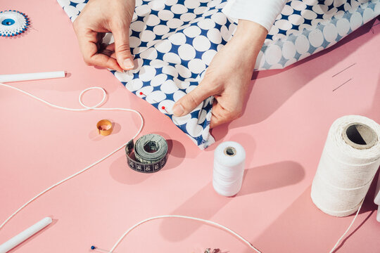 Scattered dressmaker equipment and materials.