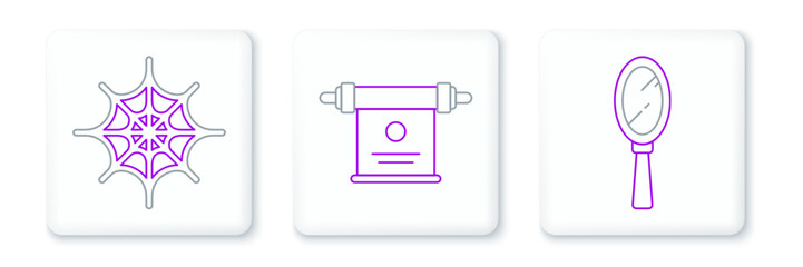 Obraz premium Set line Magic hand mirror, Spider web and scroll icon. Vector