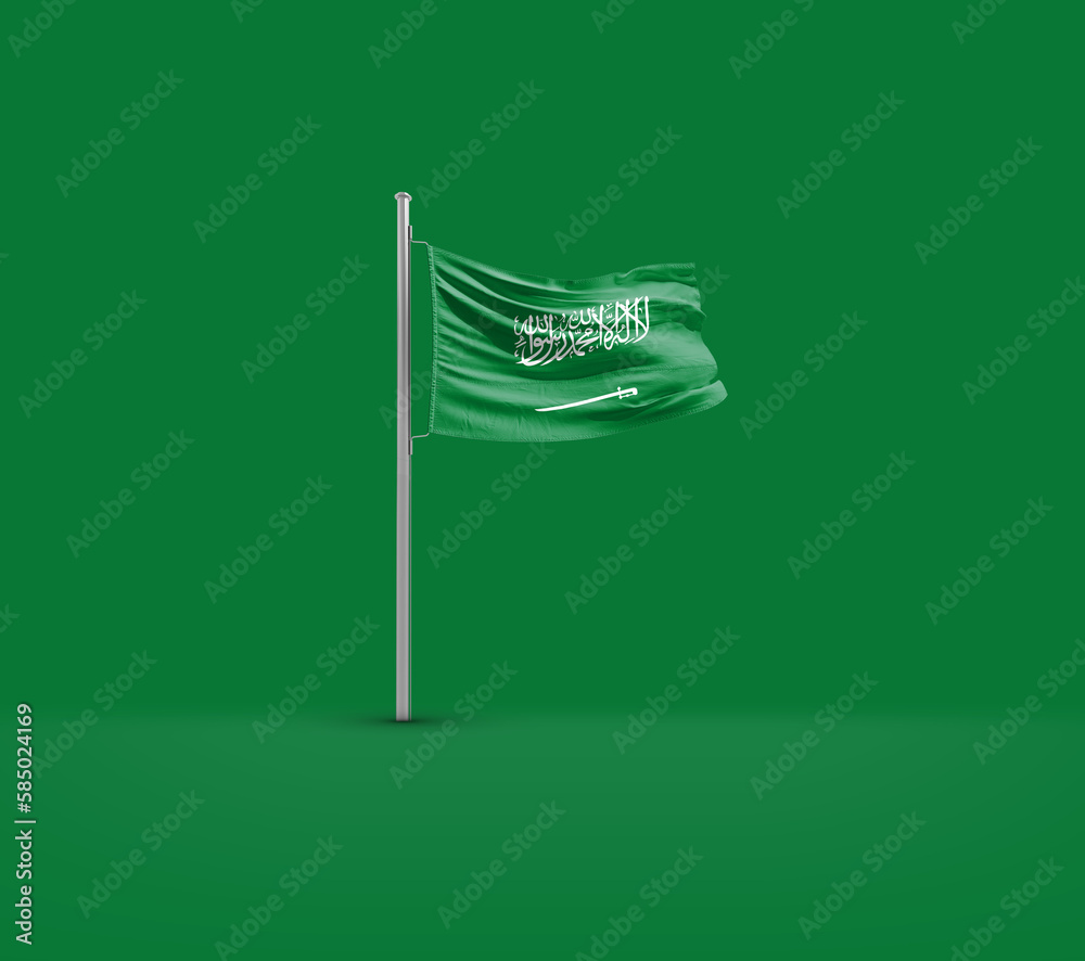 Wall mural Saudi Arabia waving flag on solid ground.